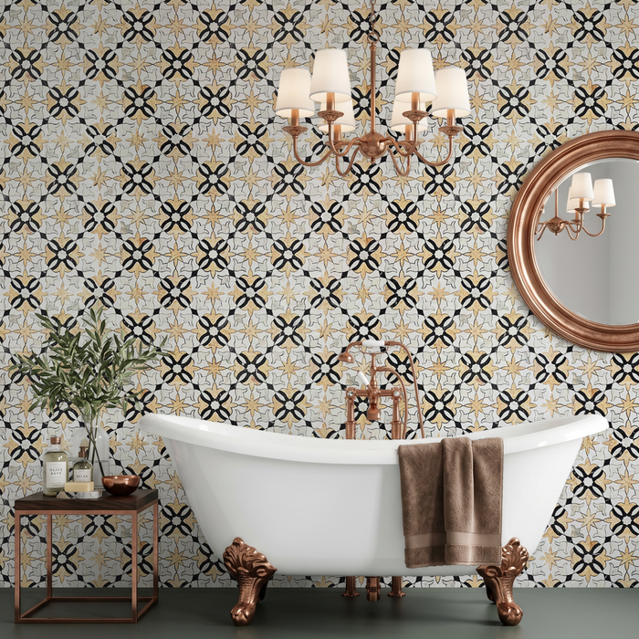 Calacatta Oliva, Calacatta Sunset Honed Floral Marble Mosaic