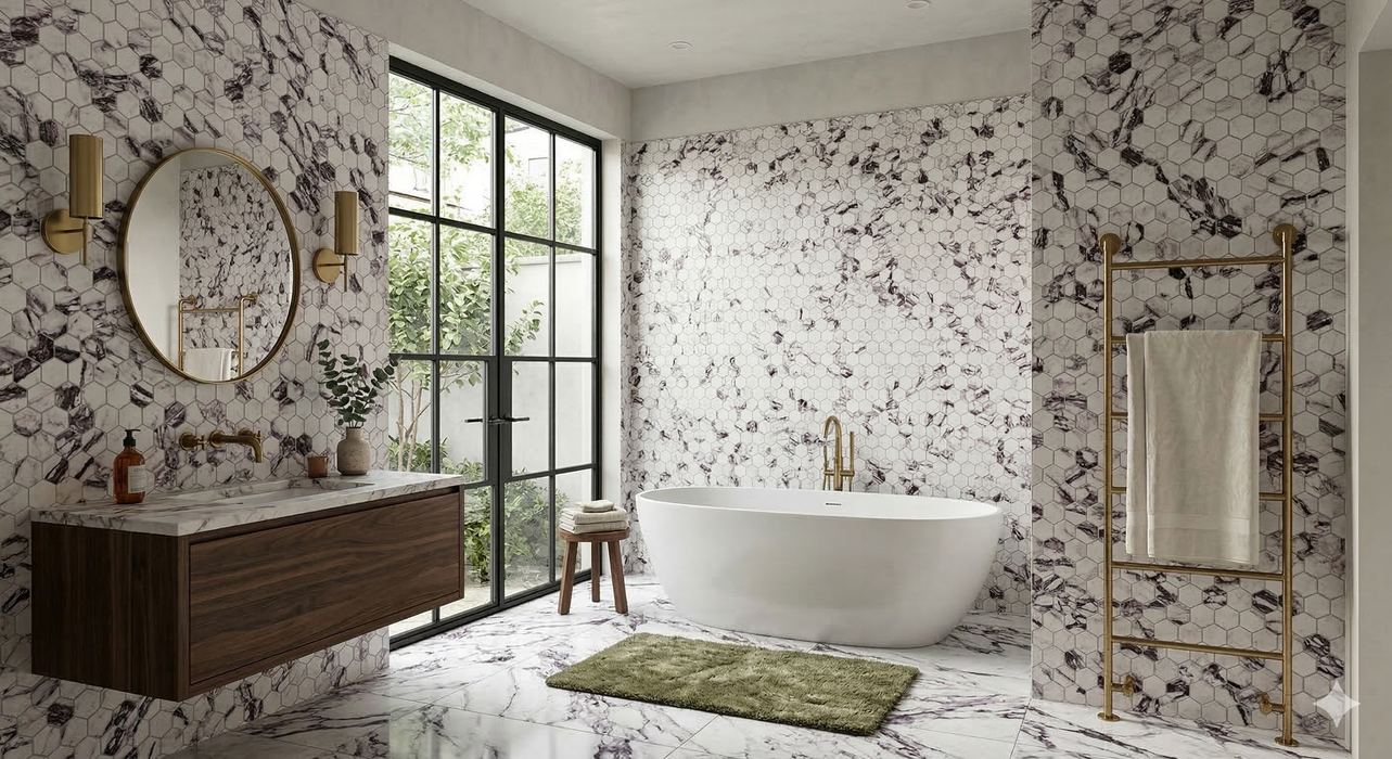 Calacatta Viola Polished 2 Inch Hexagon Marble Mosaic