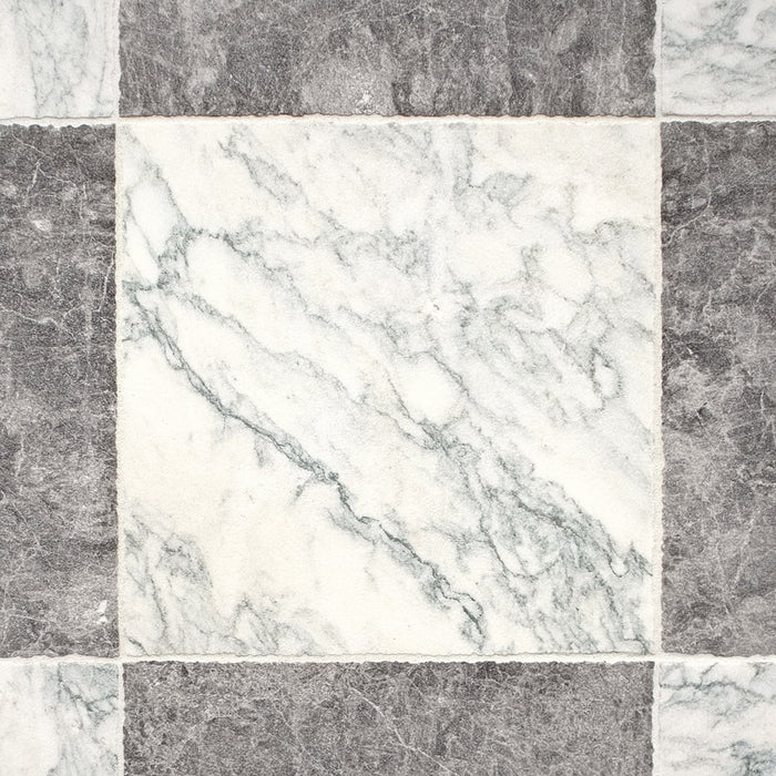 Arabescato, Tundra Grey Antiqued 12x12 Marble Checkerboard Tile