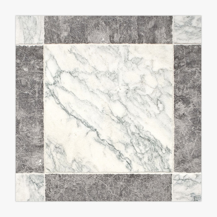 Arabescato, Tundra Grey Antiqued 12x12 Marble Checkerboard Tile