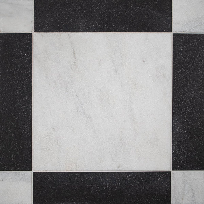 Bianco Ibiza, Basalt Antiqued 12x12 Marble & Basalt Checkerboard Tile