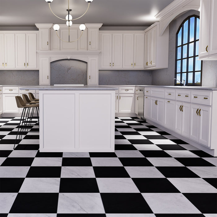 Bianco Ibiza, Basalt Antiqued 12x12 Marble & Basalt Checkerboard Tile