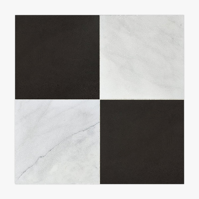Bianco Ibiza, Basalt Antiqued 12x12 Marble & Basalt Checkerboard Tile