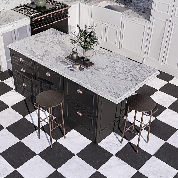 Bianco Ibiza, Basalt Antiqued 12x12 Marble & Basalt Checkerboard Tile