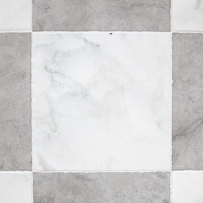 Calacatta Oliva, Thala Grey Antiqued 12x12 Marble & Limestone Checkerboard Tile