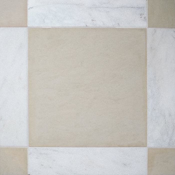 Crema Balkan, Bianco Ibiza Antiqued 12x12 Limestone & Marble Checkerboard Tile