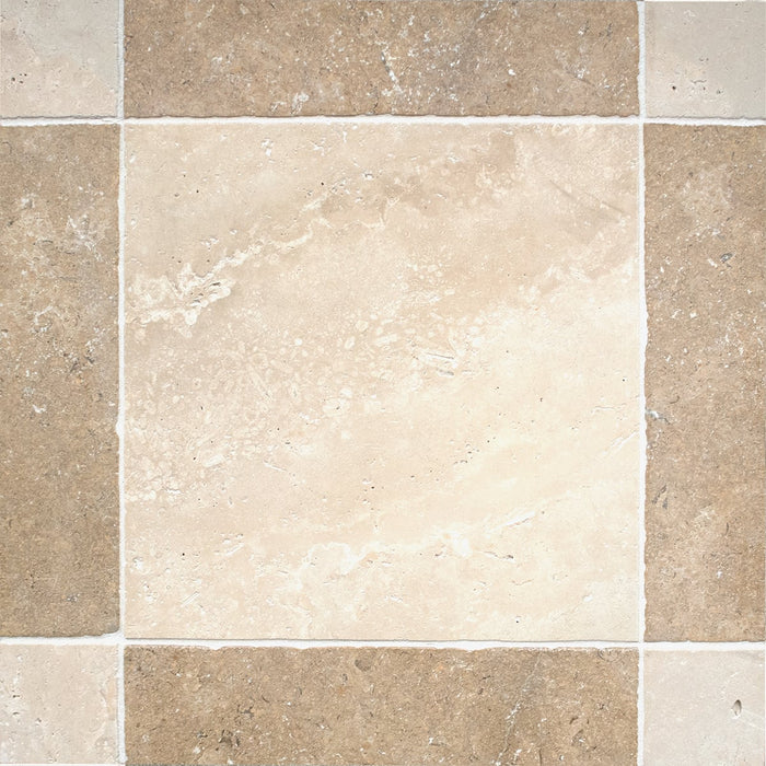 Ivory Light, Walnut Light Antiqued 12x12 Travertine Checkerboard Tile