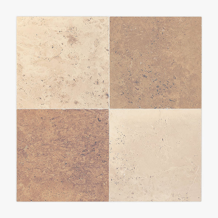 Ivory Light, Walnut Light Antiqued 12x12 Travertine Checkerboard Tile