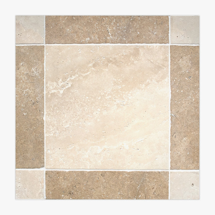 Ivory Light, Walnut Light Antiqued 12x12 Travertine Checkerboard Tile