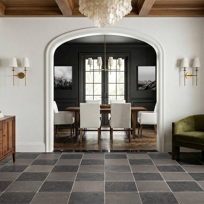 Pietra Grey, Basalt Antiqued 12x12 Marble & Basalt Checkerboard Tile