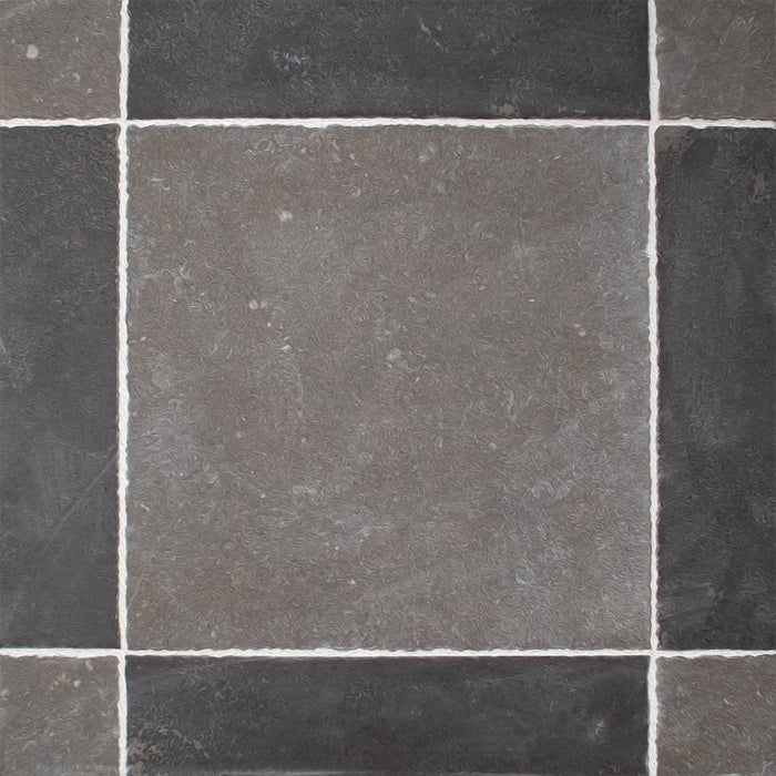 Nova Blue, Pierre Noire Antiqued 12x12 Limestone Checkerboard Tile