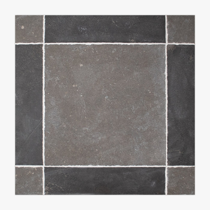 Nova Blue, Pierre Noire Antiqued 12x12 Limestone Checkerboard Tile
