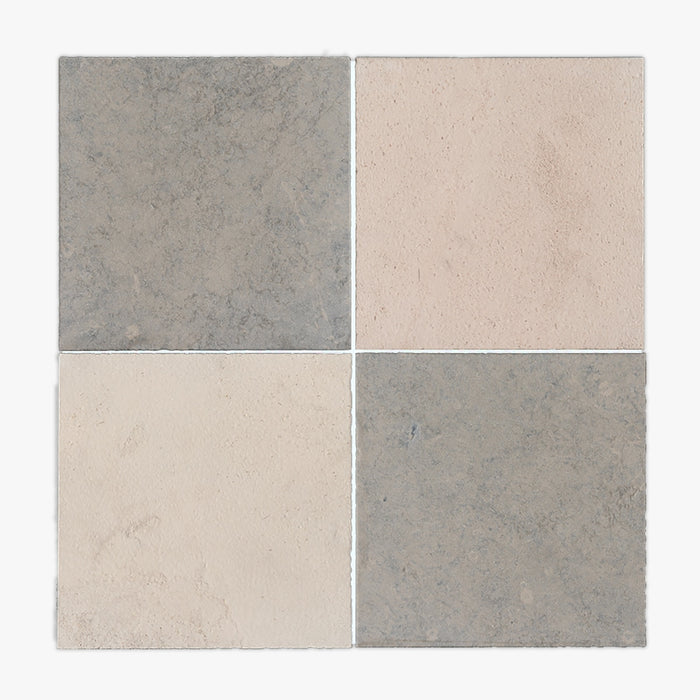 Porto Beige, Nova Grey Antiqued 16x16 Limestone Checkerboard Tile