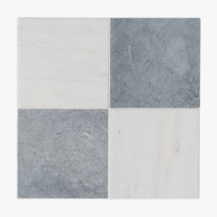 Antique White, Antique Black Antiqued 16x16 Marble Checkerboard Tile