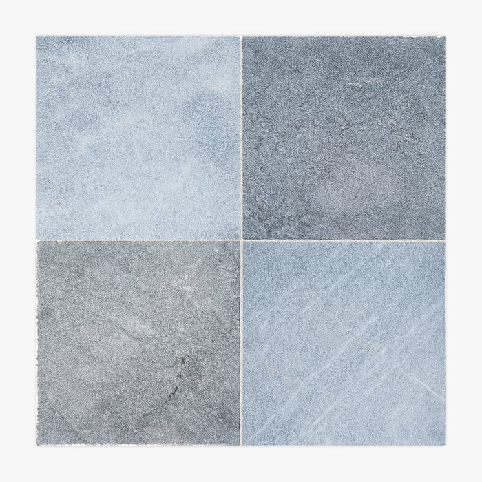 Antique Black, Blue Lagoon Antiqued 16x16 Marble Checkerboard Tile