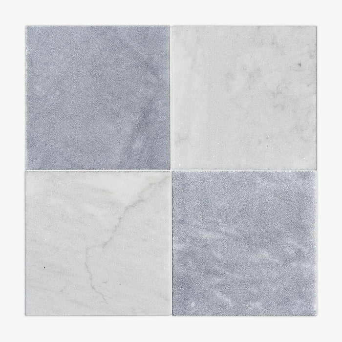 Antique White, Blue Lagoon Antiqued 16x16 Marble Checkerboard Tile