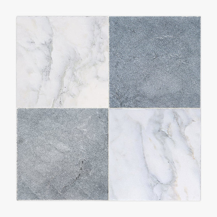 Calacatta Oliva, Antique Black Antiqued 16x16 Marble Checkerboard Tile