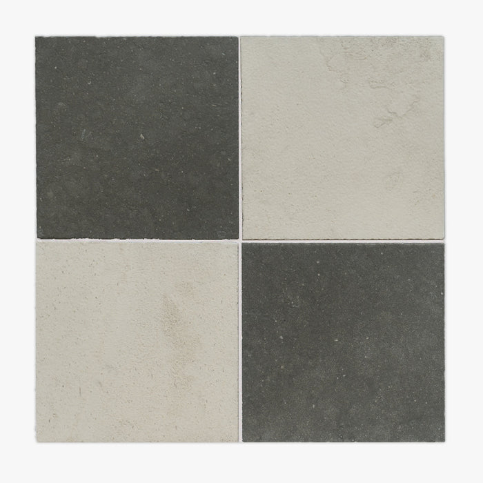 Porto Beige, Nova Blue Antiqued 16x16 Limestone Checkerboard Tile