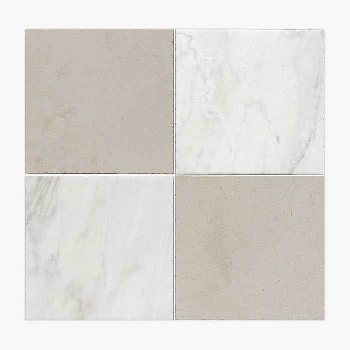 Porto Beige, Calacatta PT Antiqued 16x16 Limestone Checkerboard Tile
