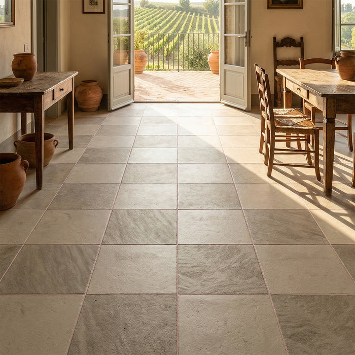 Porto Beige, Golden Beach Antiqued 16x16 Limestone Checkerboard Tile