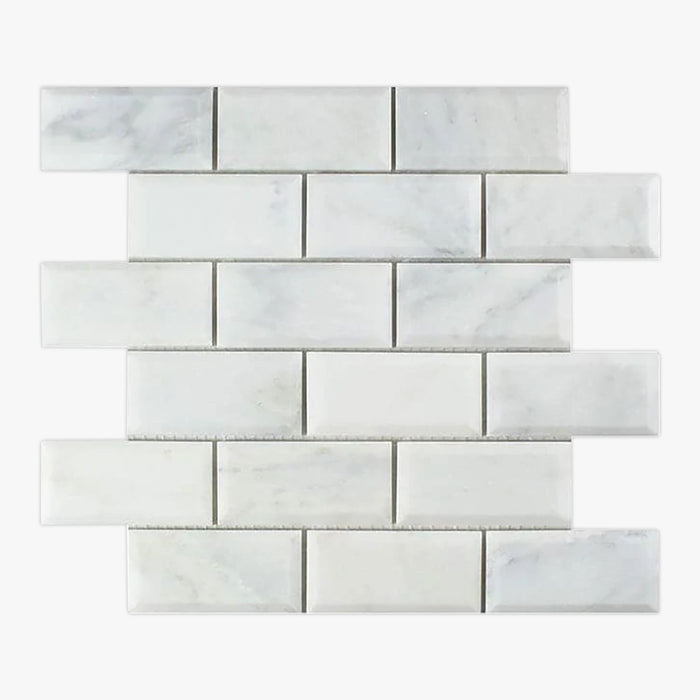 Asian Statuary Honed 2x4 Deep Bevel Brick Marble Mosaic