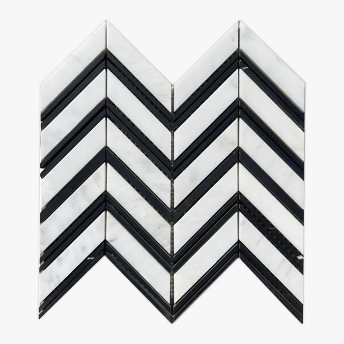 Asian Statuary, Black Polished Chevron Marble Mosaic