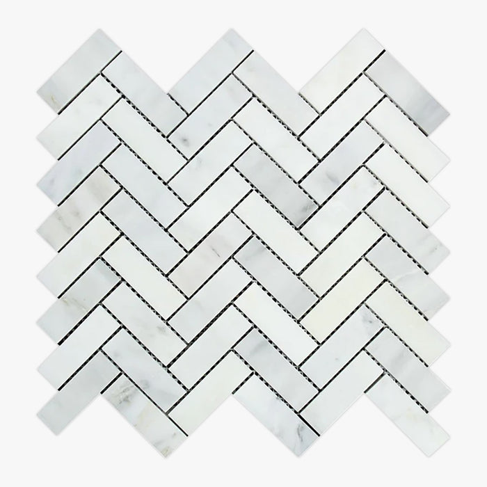 Asian Statuary Polished 1x3 Herringbone Marble Mosaic