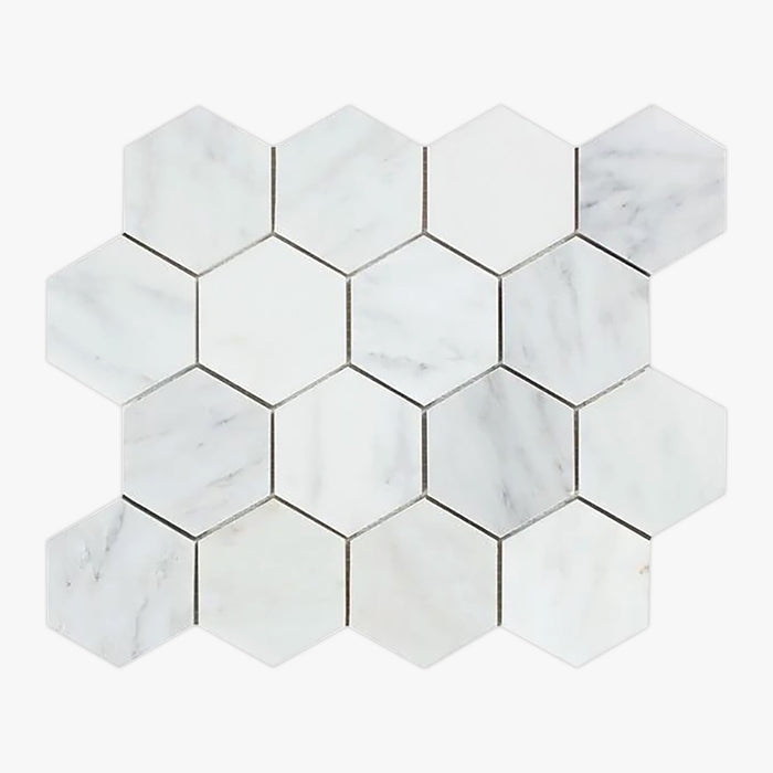 Asian Statuary Honed 3 Inch Hexagon Marble Mosaic