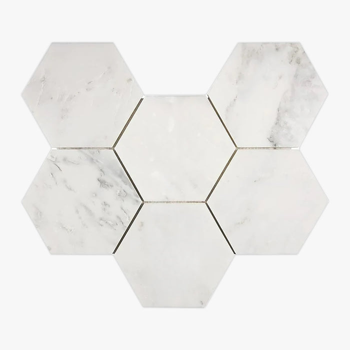 Asian Statuary Honed 5 Inch Hexagon Marble Mosaic