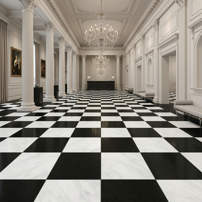 Asian Statuary, Absolute Black Honed 12x12 Marble Checkerboard Tile