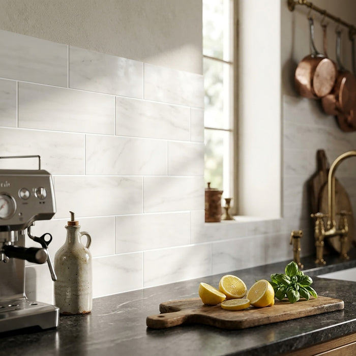 Bianco Dolomite Honed 4x12 Marble Tile