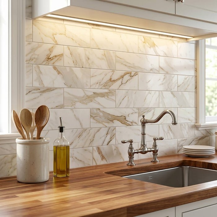Calacatta Gold Honed 2x8 Marble Tile