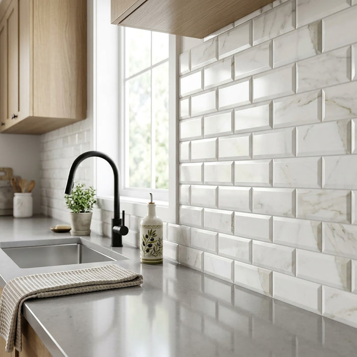 Calacatta Gold Honed 4x12 Marble Tile Deep Bevel