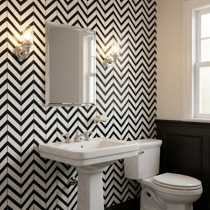 Calacatta Gold, Black Honed Chevron Marble Mosaic