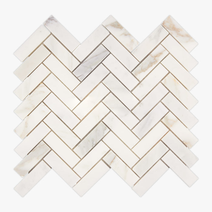 Calacatta Gold Italian Marble 1x3 Herringbone Mosaic Honed