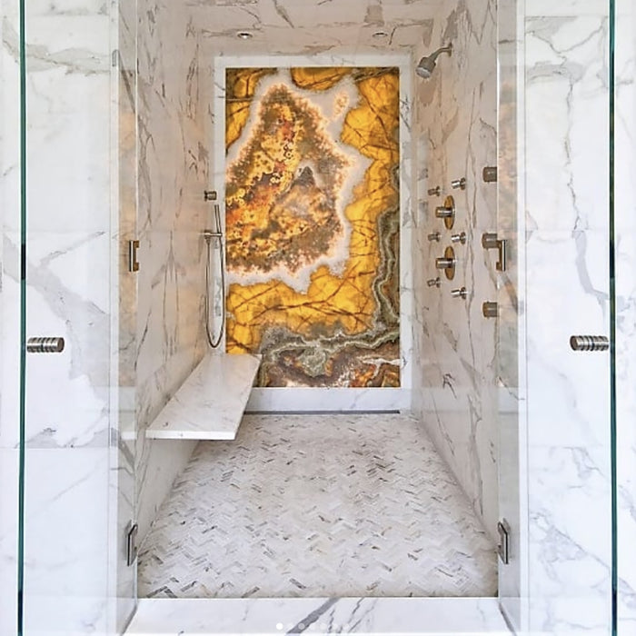 Calacatta Gold Honed 1x4 Herringbone Marble Mosaic