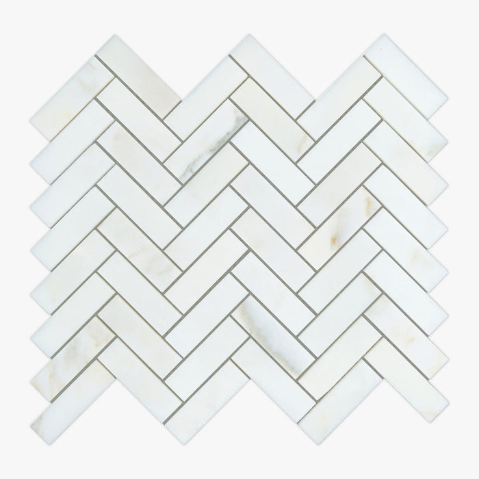 Calacatta Oliva Polished 1x3 Herringbone Marble Mosaic