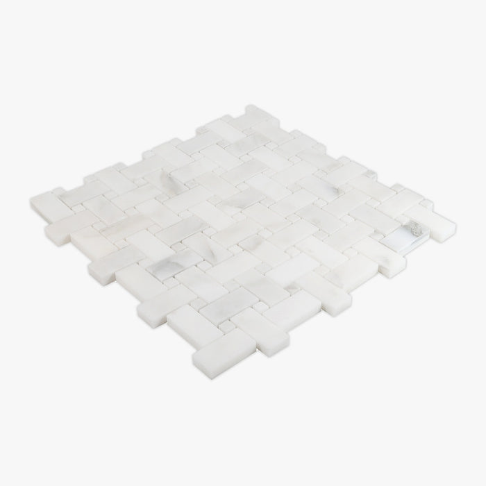 Calacatta Oliva, White Honed 1x2 Basketweave Marble Mosaic