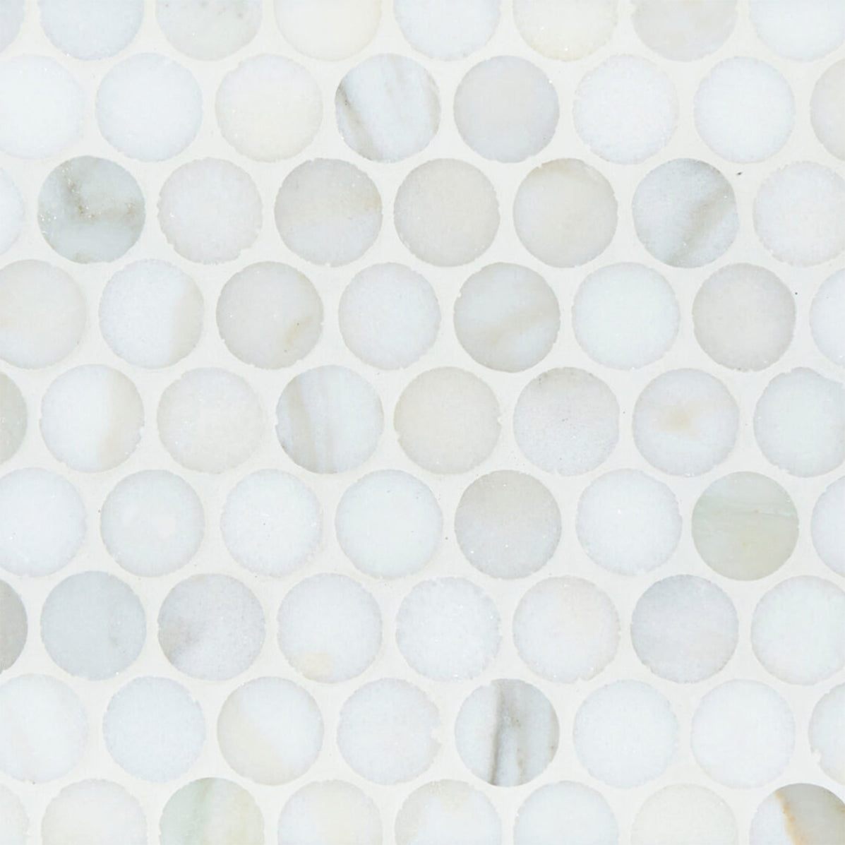 Calacatta Oliva Honed Penny Round Marble Mosaic — Palazzo Tile & Stone