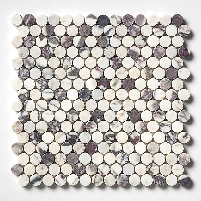 Calacatta Viola Honed Penny Round Marble Mosaic