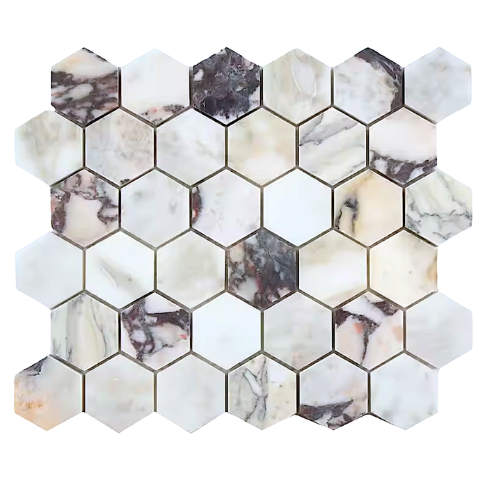 Calacatta Viola Polished 2 Inch Hexagon Marble Mosaic