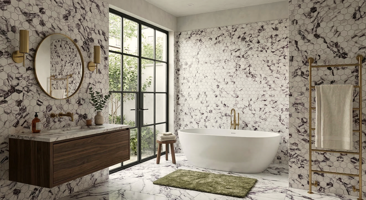 Calacatta Viola Honed 2 Inch Hexagon Marble Mosaic