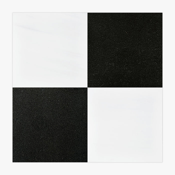Bianco Dolomite, Absolute Black Honed 12x12 Marble Checkerboard Tile