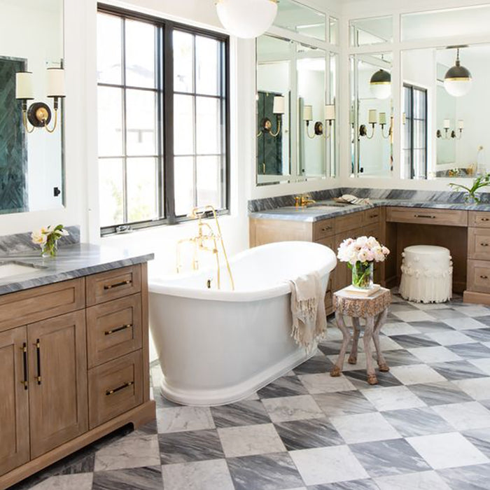 White Carrara, Bardiglio Nuv Polished 12x12 Marble Checkerboard Tile