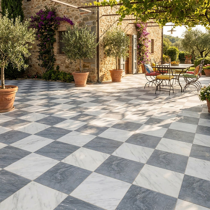 Asian Statuary, Bardiglio Nuv Honed 12x12 Marble Checkerboard Tile