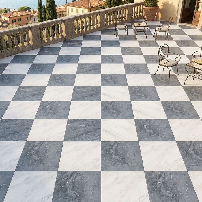 Asian Statuary, Bardiglio Nuv Honed 12x12 Marble Checkerboard Tile