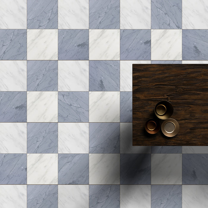 Asian Statuary, Bardiglio Imp Polished 12x12 Marble Checkerboard Tile