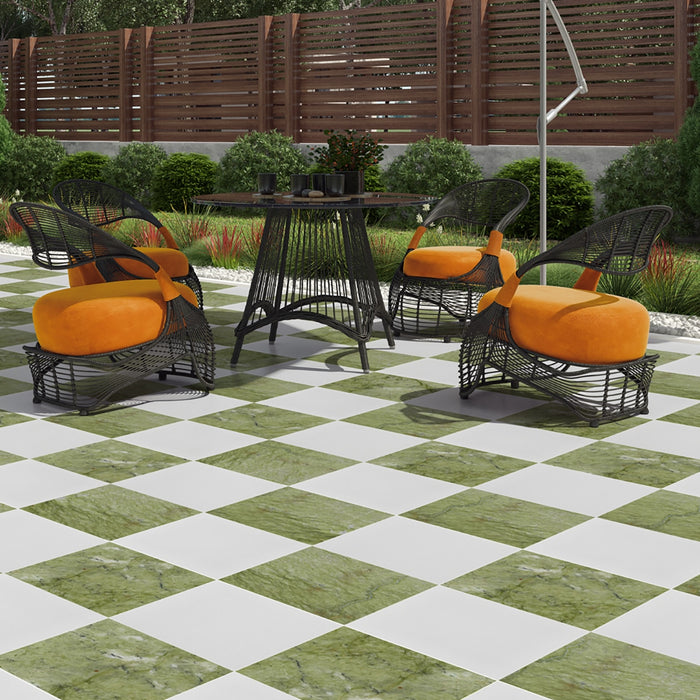 Thassos White, Jade Green Honed 12x12 Marble Checkerboard Tile