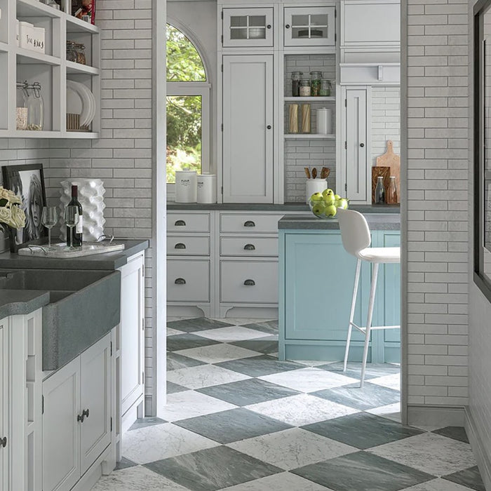 White Carrara, Bardiglio Nuv Polished 18x18 Marble Checkerboard Tile