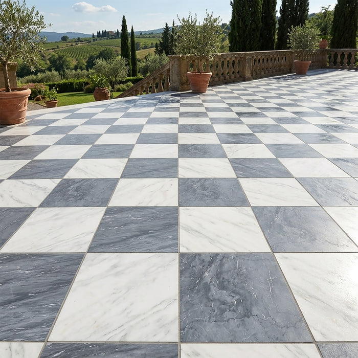 Asian Statuary, Bardiglio Nuv Honed 18x18 Marble Checkerboard Tile